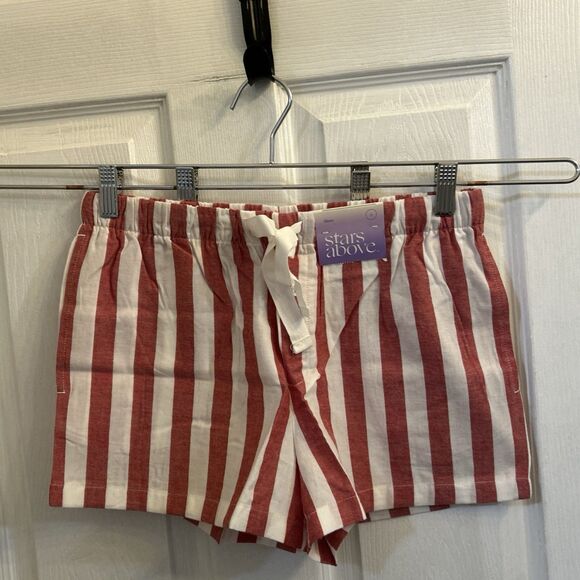 NWT Stars Above Women's Linen Blend Striped Pajama Shorts Small Red White - Picture 1 of 16